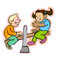 girl and boy play on a teetertotter or seesaw animated gif