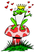 frog blowing kisses on toadstool animated gif