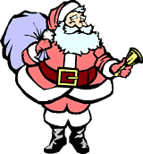 santa clause with bag of presents and ringing bell animated gif