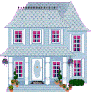 blue colonial style house animated gif