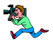 man with video camera running animated gif