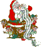 Santa checks his list with elves animated gif