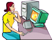 girl sits at computer animated gif