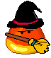 candy corn faces witch hat and broomstick animated gif