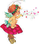 fairy sits on toadstool and blows kiss animated gif