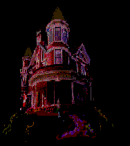 haunted house with ghost animated gif