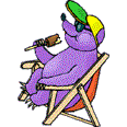 purple bear deckchair licks ice cream on stick animated gif
