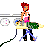 woman doing laundry laundromat and ironing shirt animated gif