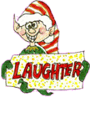 silly elf or dwarf holds laughter sign animated gif