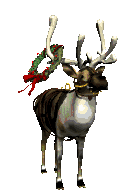 reindeer spinning Christmas wreath on antler animated gif