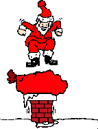 Santa jumps on sack on top of chimney animated gif