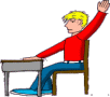boy at student desk raises hand animated gif