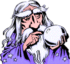 wizard or sorceror gazes into flashing crystal ball animated gif