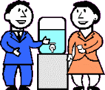 man and woman chatting at the watercooler animated gif