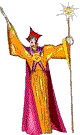  wizard in orange robe holds flashing wand people men magic animated gif