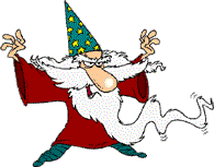 wizard with evil grin casts spell with flashing fingers animated gif